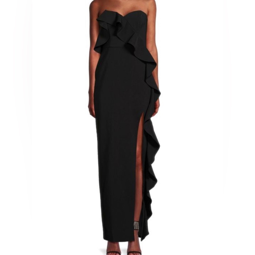 AIDAN BY AIDAN MATTOX Strapless Flounce Column Gown